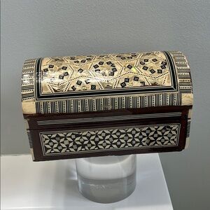 Intricate Black and Cream Decorative Box from Egypt